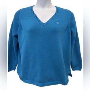 Ralph Lauren Women's Teal Blue V-Neck Sweater, XXL Plus Size